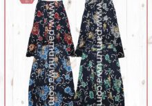 4 Colors Viscose Threequater Skirt Printed Flower Design 03 4pcs Pack (Red, Blue, Green, Yellow)